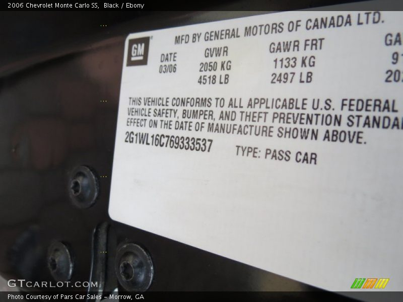 Black / Ebony 2006 Chevrolet Monte Carlo SS