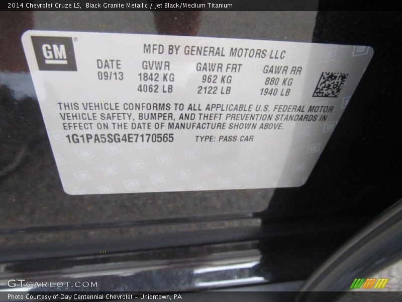 Black Granite Metallic / Jet Black/Medium Titanium 2014 Chevrolet Cruze LS