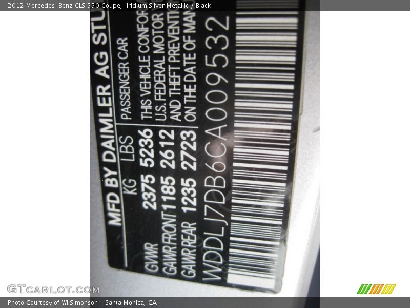 Iridium Silver Metallic / Black 2012 Mercedes-Benz CLS 550 Coupe