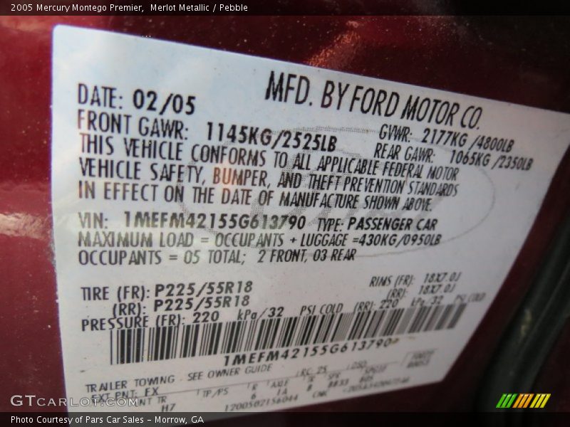 Merlot Metallic / Pebble 2005 Mercury Montego Premier