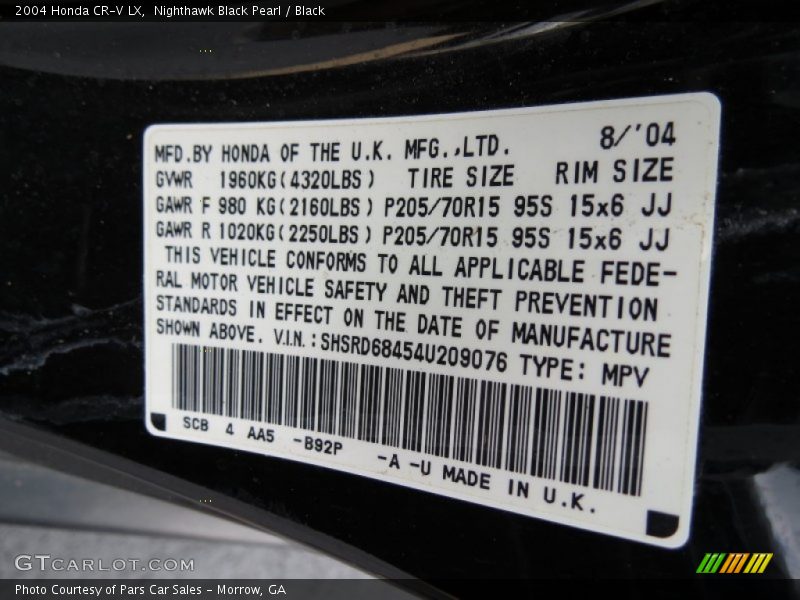 Nighthawk Black Pearl / Black 2004 Honda CR-V LX