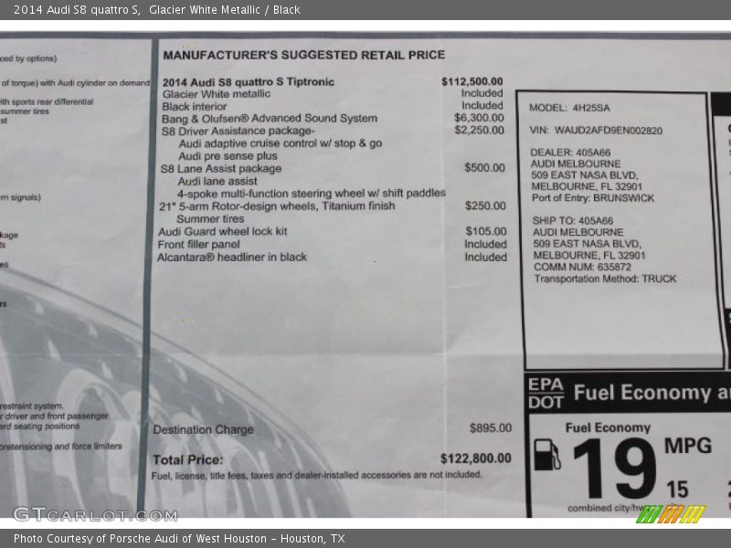  2014 S8 quattro S Window Sticker