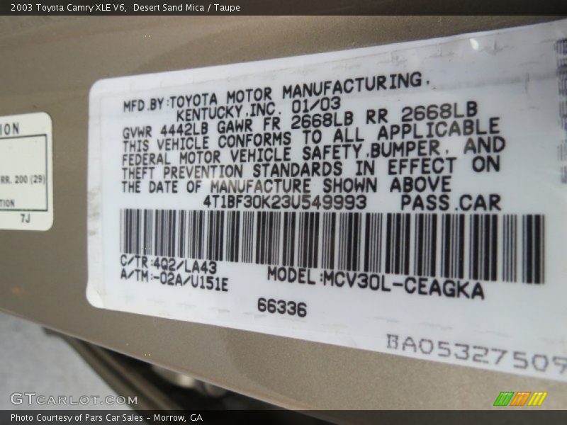 Desert Sand Mica / Taupe 2003 Toyota Camry XLE V6