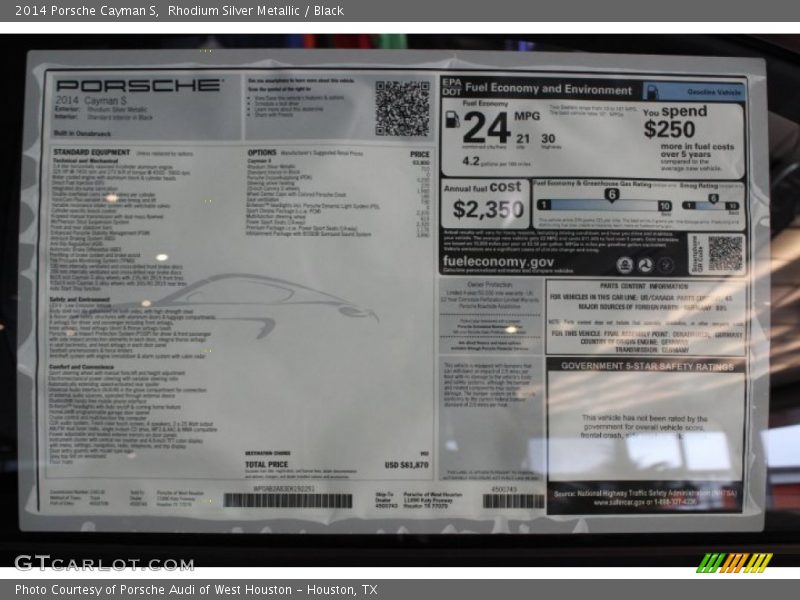 2014 Cayman S Window Sticker