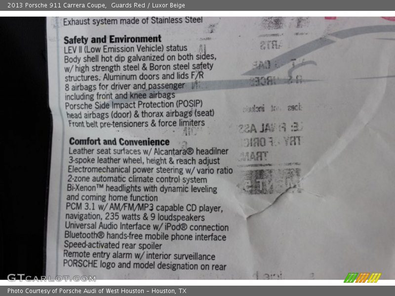 Guards Red / Luxor Beige 2013 Porsche 911 Carrera Coupe