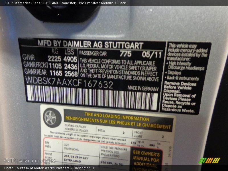 Iridium Silver Metallic / Black 2012 Mercedes-Benz SL 63 AMG Roadster