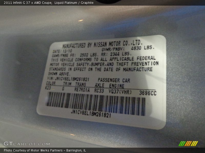 Liquid Platinum / Graphite 2011 Infiniti G 37 x AWD Coupe
