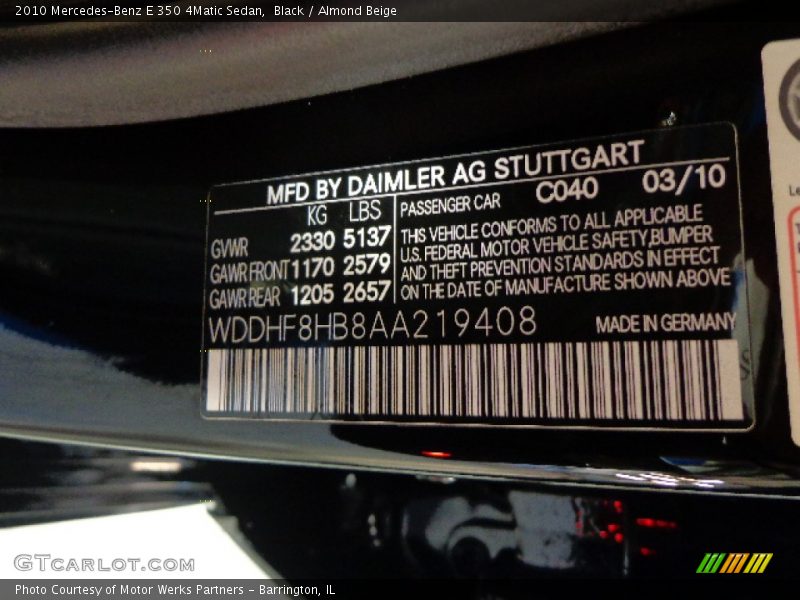 Black / Almond Beige 2010 Mercedes-Benz E 350 4Matic Sedan