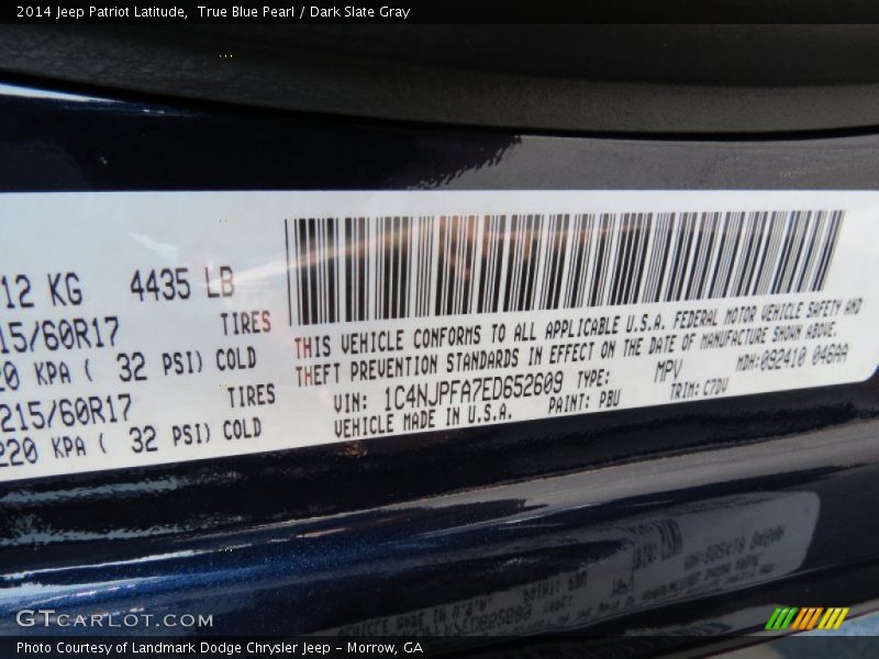 True Blue Pearl / Dark Slate Gray 2014 Jeep Patriot Latitude