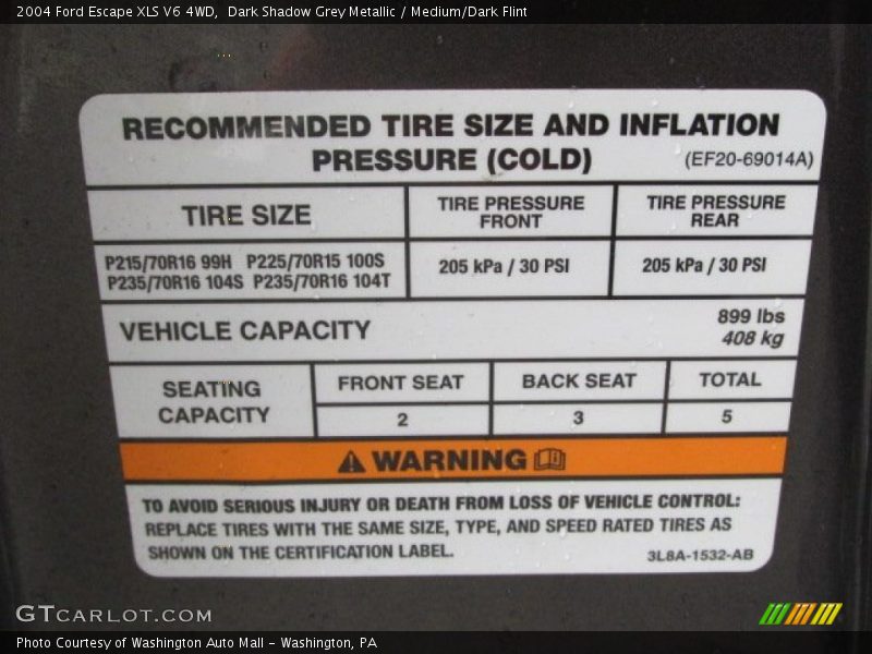 Dark Shadow Grey Metallic / Medium/Dark Flint 2004 Ford Escape XLS V6 4WD