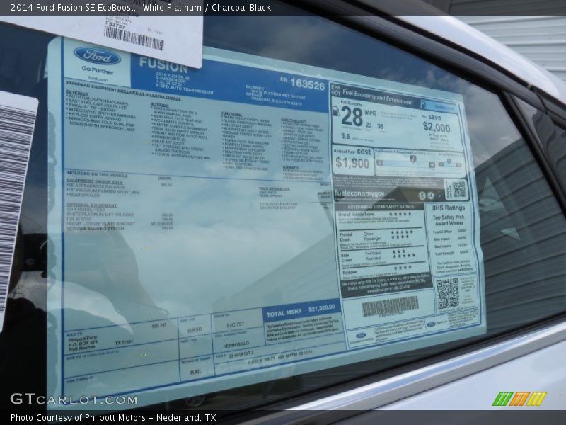 White Platinum / Charcoal Black 2014 Ford Fusion SE EcoBoost