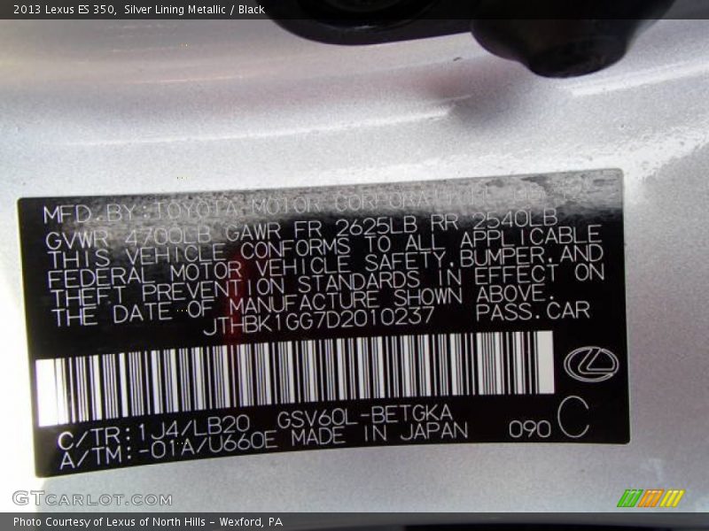 Silver Lining Metallic / Black 2013 Lexus ES 350
