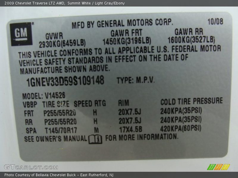 Summit White / Light Gray/Ebony 2009 Chevrolet Traverse LTZ AWD