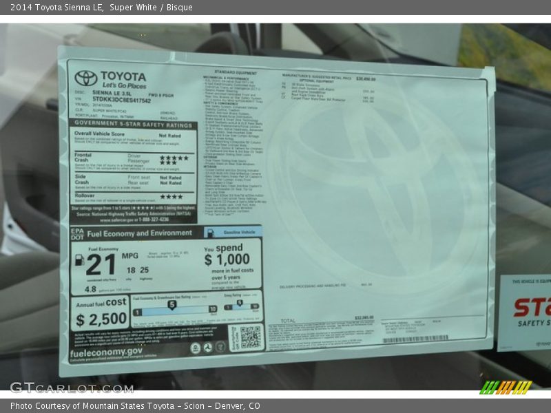 Super White / Bisque 2014 Toyota Sienna LE