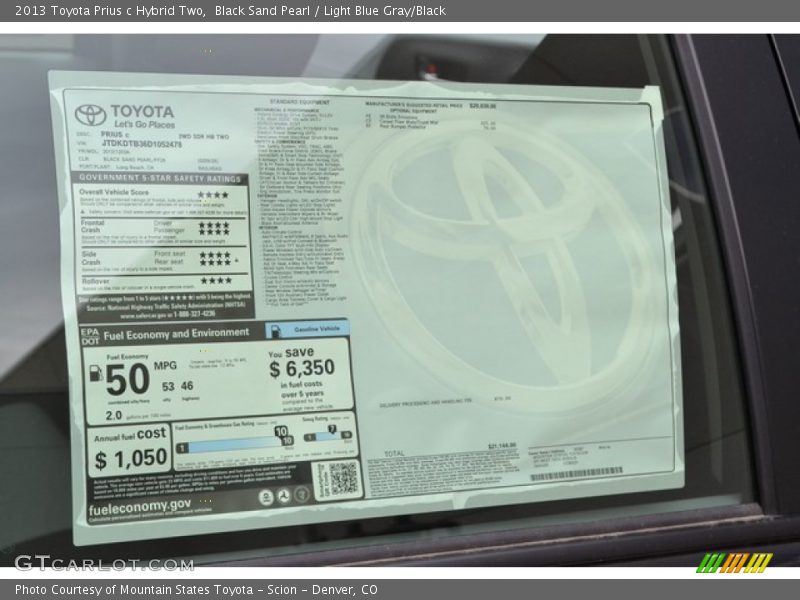 Black Sand Pearl / Light Blue Gray/Black 2013 Toyota Prius c Hybrid Two