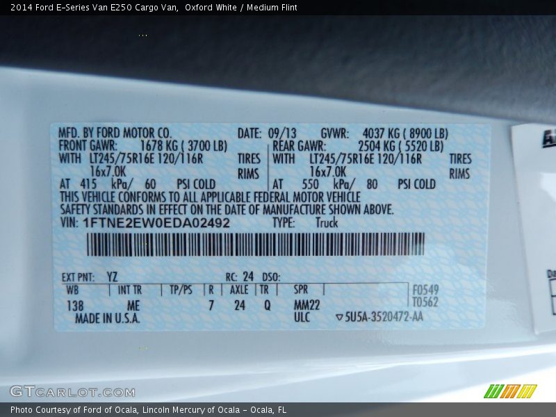 Oxford White / Medium Flint 2014 Ford E-Series Van E250 Cargo Van