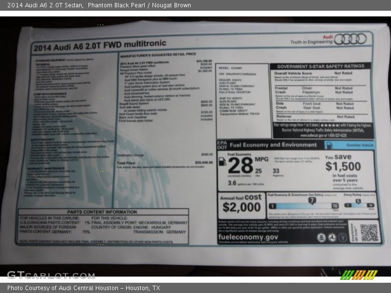  2014 A6 2.0T Sedan Window Sticker