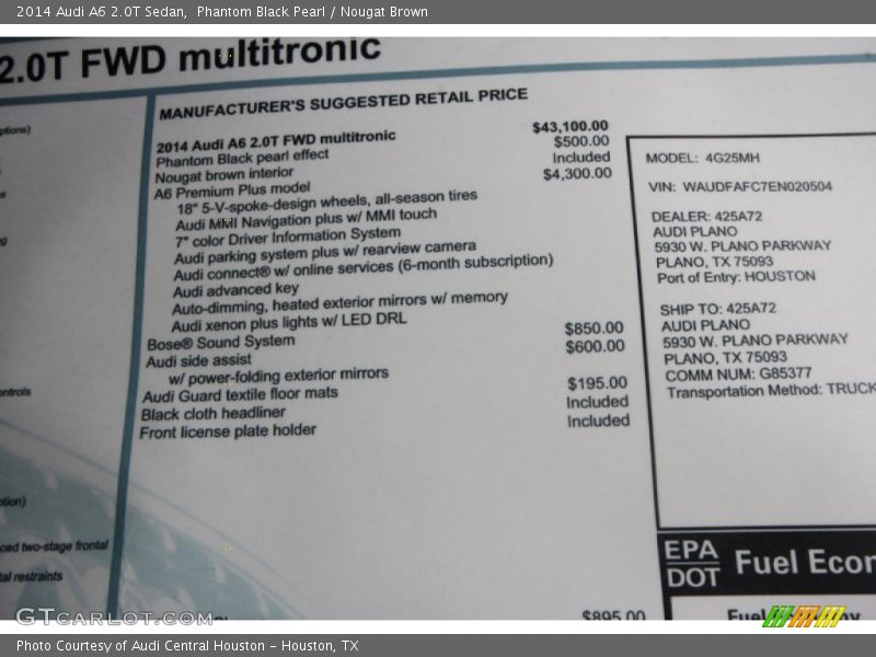  2014 A6 2.0T Sedan Window Sticker