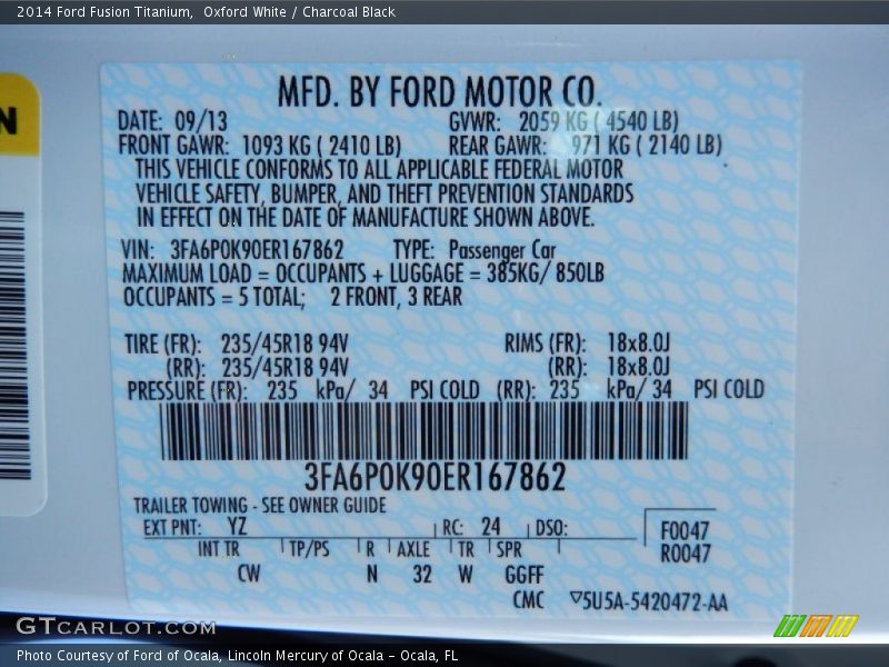Oxford White / Charcoal Black 2014 Ford Fusion Titanium