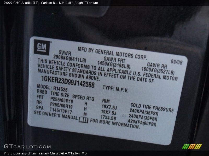 Carbon Black Metallic / Light Titanium 2009 GMC Acadia SLT