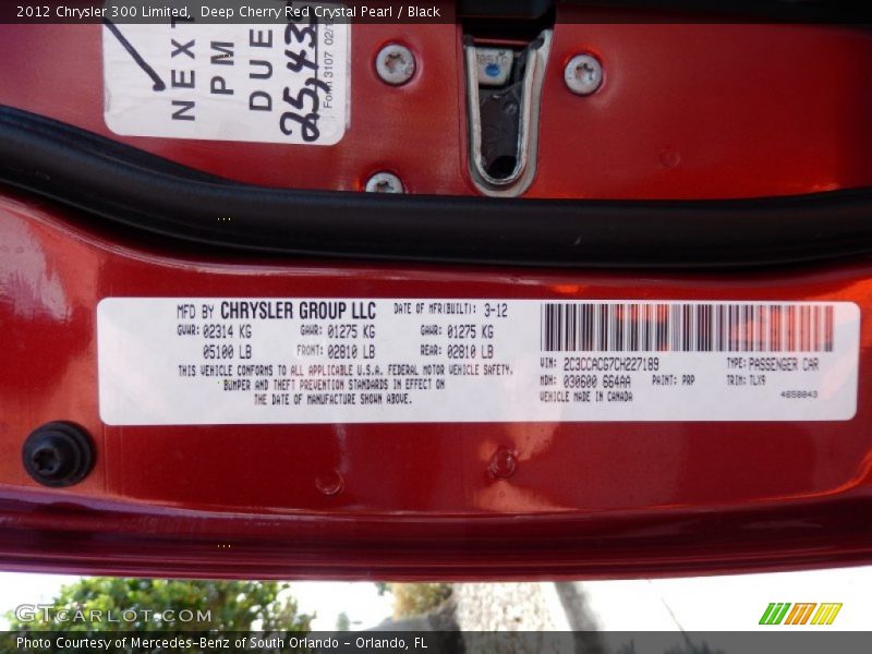 Deep Cherry Red Crystal Pearl / Black 2012 Chrysler 300 Limited