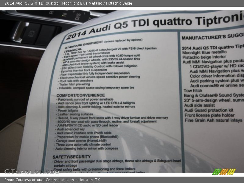Moonlight Blue Metallic / Pistachio Beige 2014 Audi Q5 3.0 TDI quattro