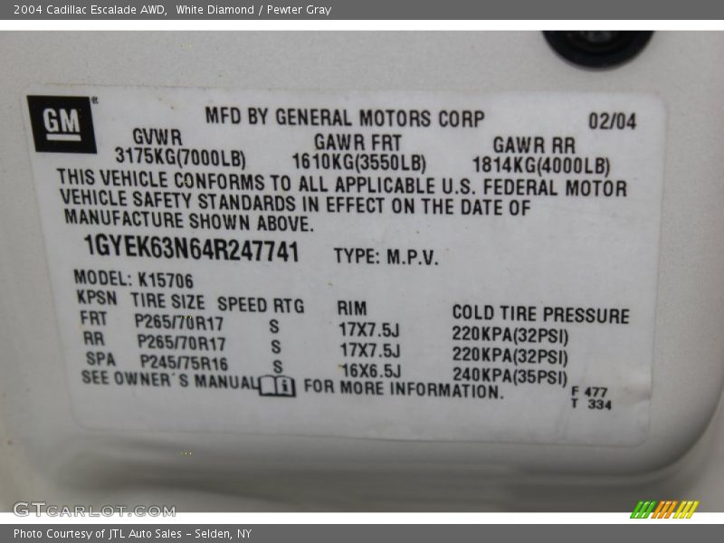 White Diamond / Pewter Gray 2004 Cadillac Escalade AWD