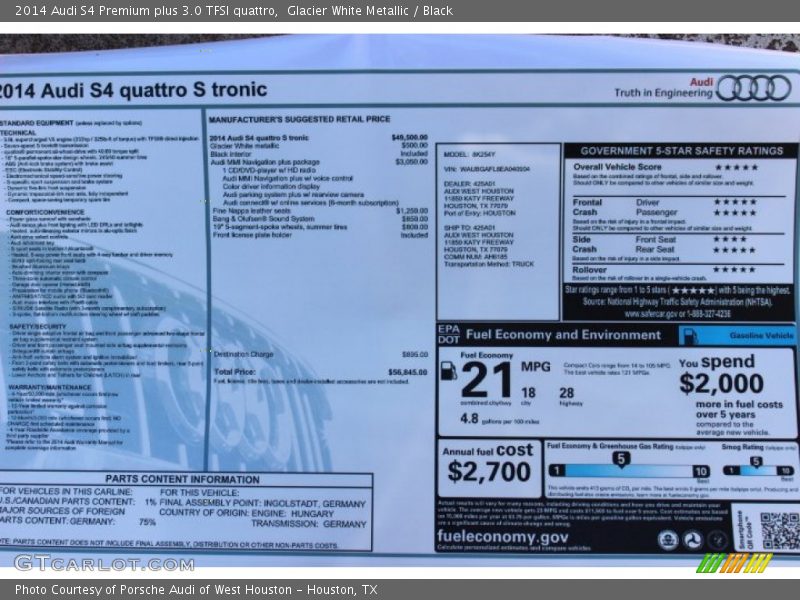 Glacier White Metallic / Black 2014 Audi S4 Premium plus 3.0 TFSI quattro