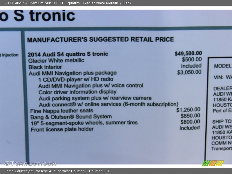 Glacier White Metallic / Black 2014 Audi S4 Premium plus 3.0 TFSI quattro