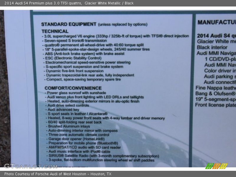 Glacier White Metallic / Black 2014 Audi S4 Premium plus 3.0 TFSI quattro