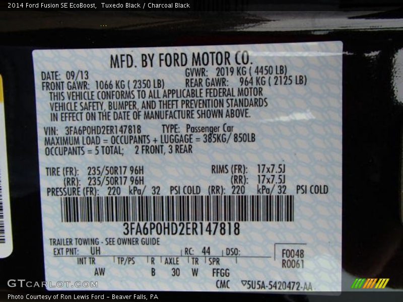 Tuxedo Black / Charcoal Black 2014 Ford Fusion SE EcoBoost