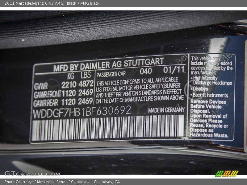 Black / AMG Black 2011 Mercedes-Benz C 63 AMG