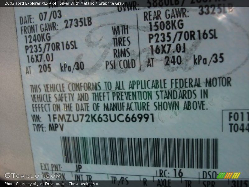 Silver Birch Metallic / Graphite Grey 2003 Ford Explorer XLS 4x4