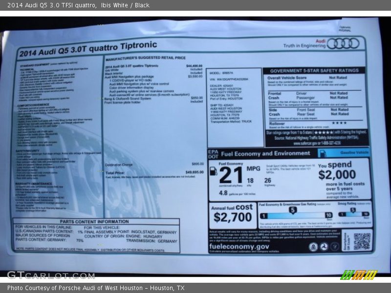 Ibis White / Black 2014 Audi Q5 3.0 TFSI quattro