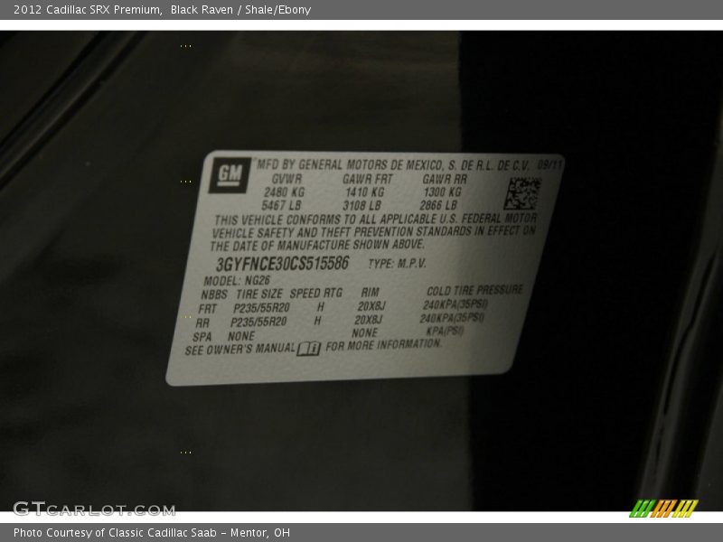 Black Raven / Shale/Ebony 2012 Cadillac SRX Premium