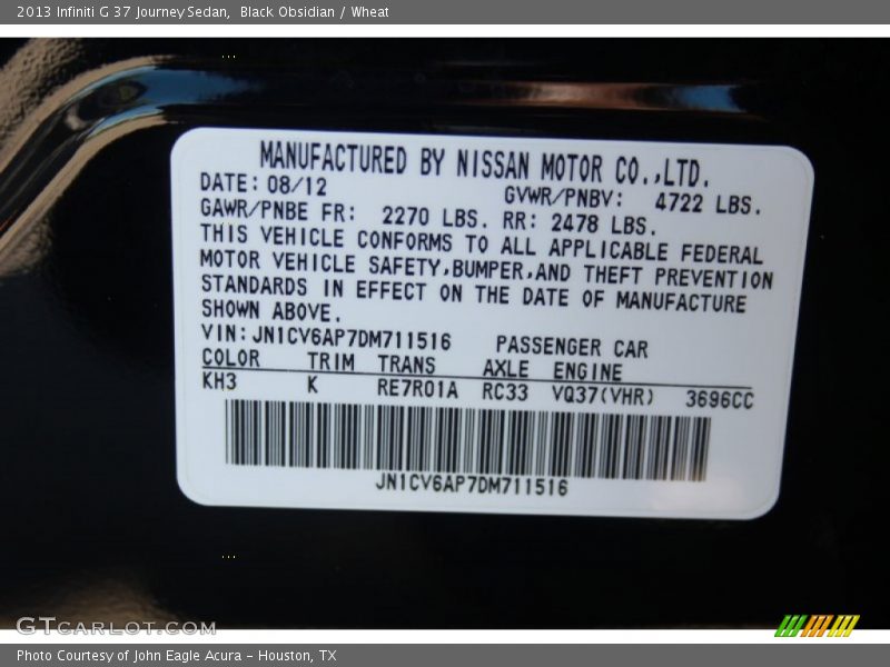 Black Obsidian / Wheat 2013 Infiniti G 37 Journey Sedan