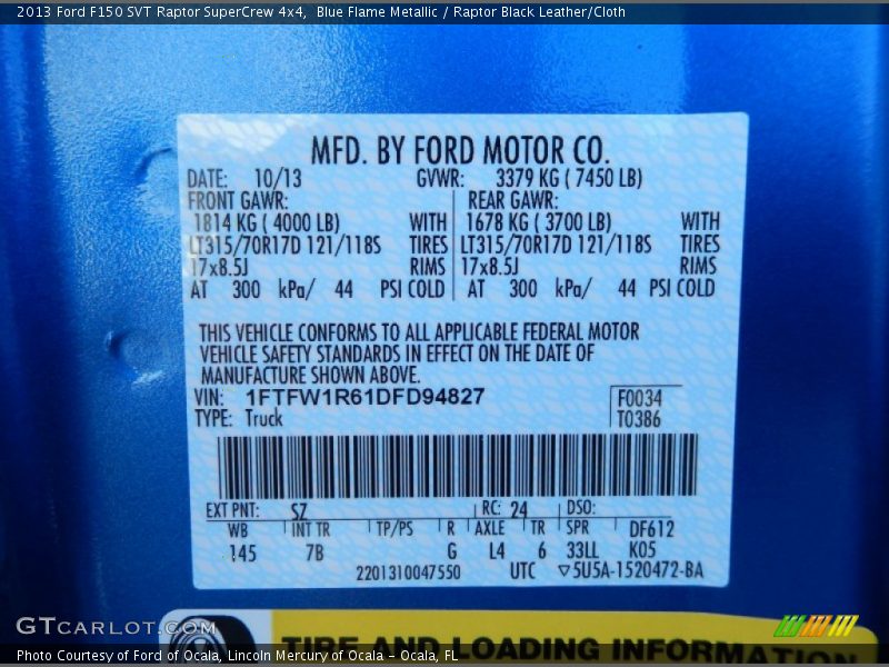 Blue Flame Metallic / Raptor Black Leather/Cloth 2013 Ford F150 SVT Raptor SuperCrew 4x4