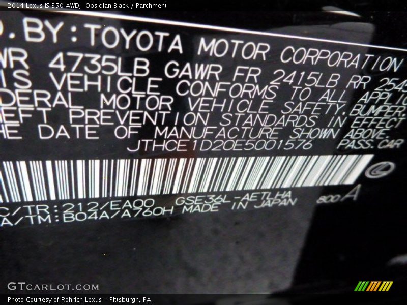 Obsidian Black / Parchment 2014 Lexus IS 350 AWD