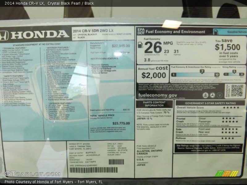 Crystal Black Pearl / Black 2014 Honda CR-V LX