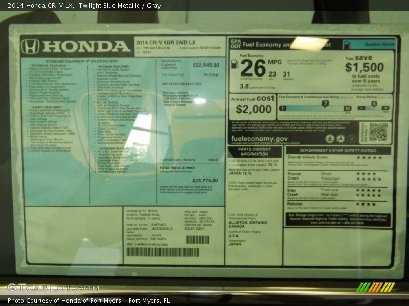  2014 CR-V LX Window Sticker
