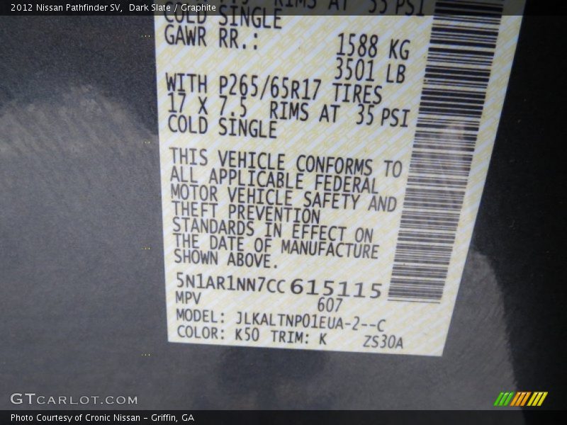 Dark Slate / Graphite 2012 Nissan Pathfinder SV