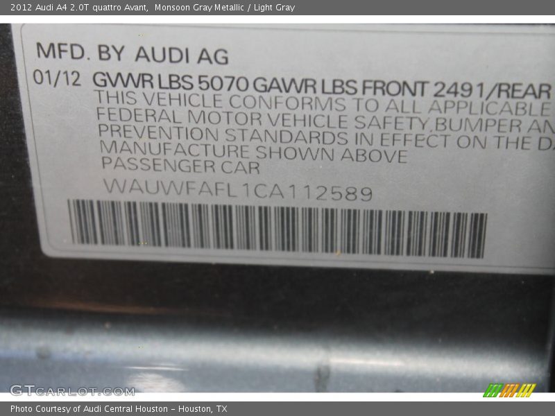 Monsoon Gray Metallic / Light Gray 2012 Audi A4 2.0T quattro Avant
