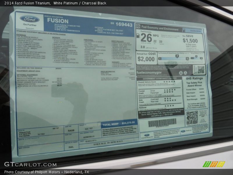 White Platinum / Charcoal Black 2014 Ford Fusion Titanium