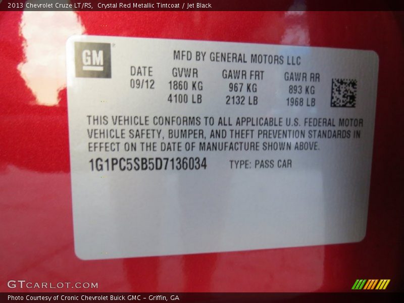 Crystal Red Metallic Tintcoat / Jet Black 2013 Chevrolet Cruze LT/RS