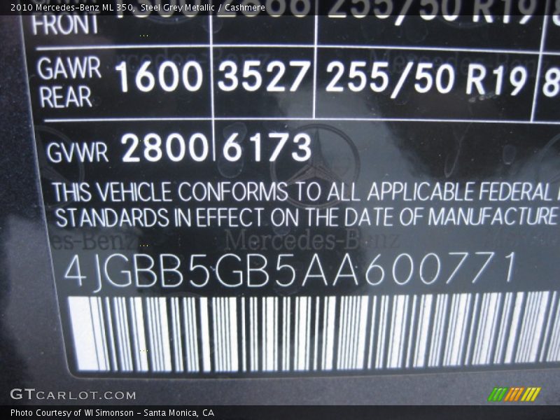 Steel Grey Metallic / Cashmere 2010 Mercedes-Benz ML 350
