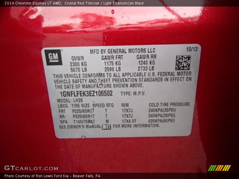 Crystal Red Tintcoat / Light Titanium/Jet Black 2014 Chevrolet Equinox LT AWD