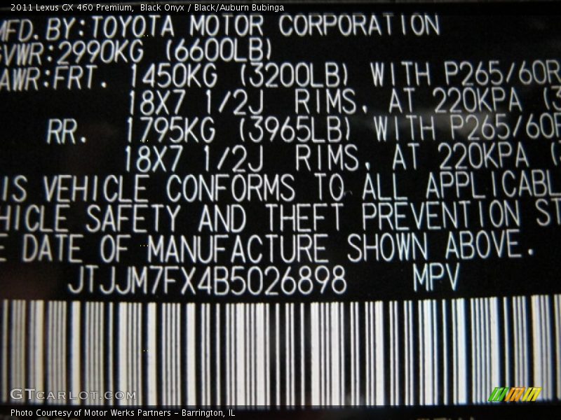 Black Onyx / Black/Auburn Bubinga 2011 Lexus GX 460 Premium