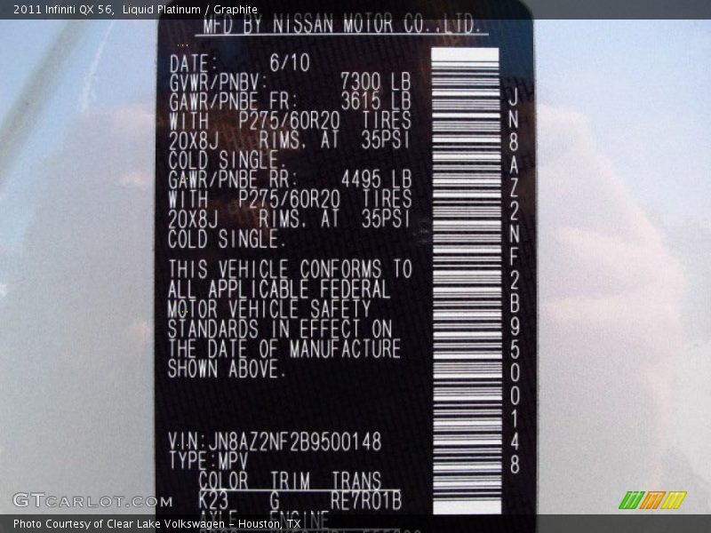 Liquid Platinum / Graphite 2011 Infiniti QX 56