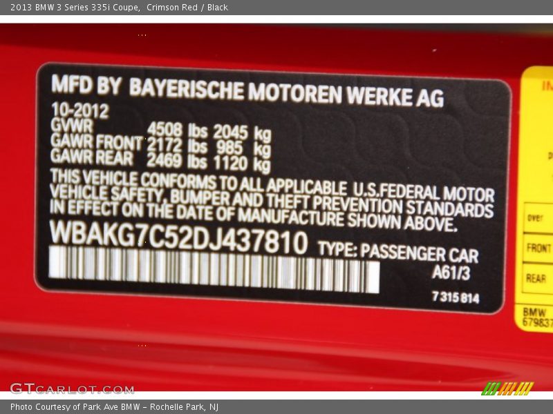 2013 3 Series 335i Coupe Crimson Red Color Code A61