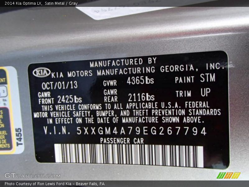 2014 Optima LX Satin Metal Color Code STM